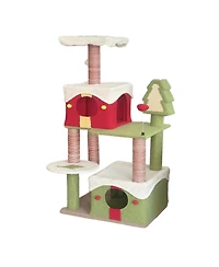 Aostirmotor Festive 54" Christmas Cat Tree with Multi-Level Perches, Condos & Scratching Posts