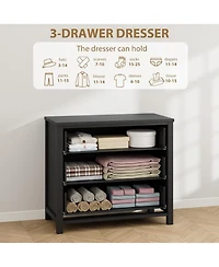 Dresser for Bedroom, Chest of Dressers, 29 in Tall Dresser for Closet with 3 Drawers, Night Stand, Large Clothes Storage Cabinet, Black