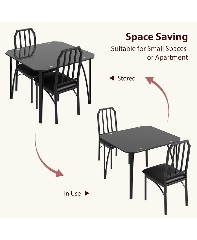 gaomon Modern Glass Dining Table Set with Upholstered Chairs, Chamfered Edge, Durable Tempered Glass, Small Apartment