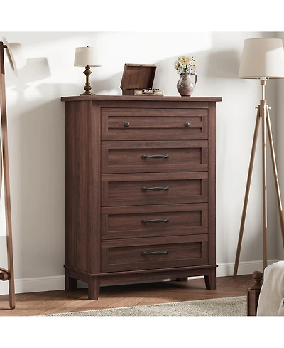 gaomon 41.3" Tall 5-Drawer Brown Freestanding Wooden Chest Vertical Dresser