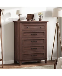 gaomon 41.3" Tall 5-Drawer Brown Freestanding Wooden Chest Vertical Dresser