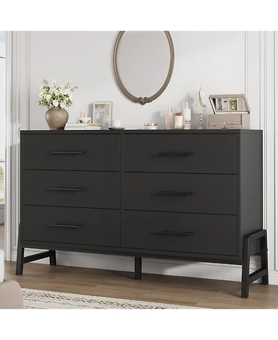 gaomon 52" Wide 6-Drawer Wooden Freestanding Dresser with Closet Storage