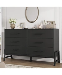gaomon 52" Wide 6-Drawer Wooden Freestanding Dresser with Closet Storage