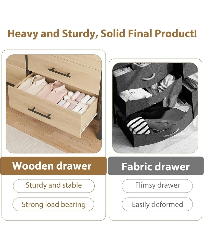 gaomon 7-Drawer Black Polished Engineered Wood Dresser, Chic Cabinet Legs, Waterproof Desktop, Modern Bedroom Storage