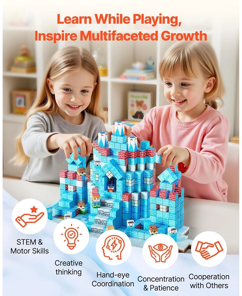 Mecale Magnetic Blocks, 150-Piece Glacier Castle Magnetic Cube Building Set for Kids Ages 3