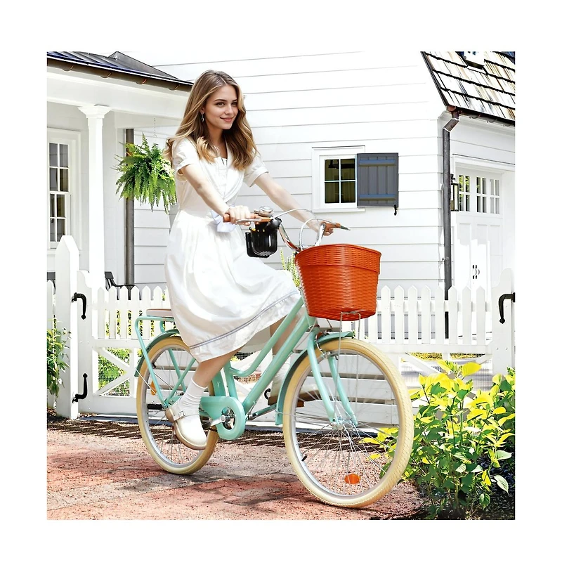 Artudatech 24-Inch Cruiser Bike with Low Step Frame, Comfort Passenger Seat & Footrests, Free Bottle Holder