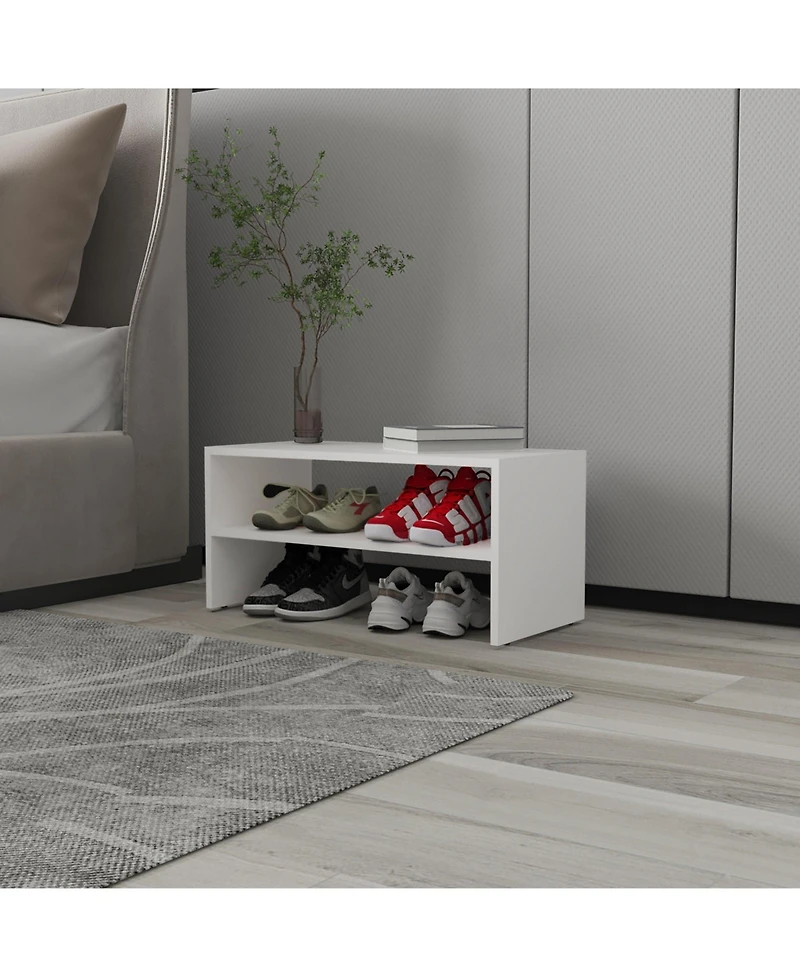 Fm Furniture Shoe Rack, 2 Open Shelves, Low Horizontal Design, Freestanding Unit, Bedroom Use, White