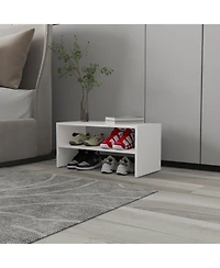 Fm Furniture Shoe Rack, 2 Open Shelves, Low Horizontal Design, Freestanding Unit, Bedroom Use, White