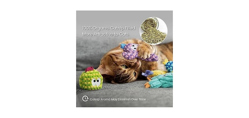 Nocciola 5 Pack Cactus Catnip Toys, 100% Organic Catnip Toys for Indoor Cats, Interactive Plush Chew Fun Without Cotton,