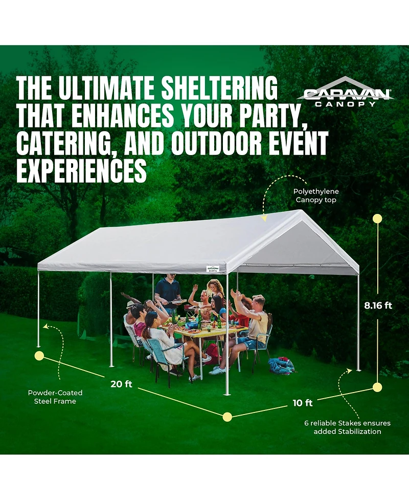 Caravan Canopy Domain 10 x 20 Foot Straight Leg Instant Canopy Tent Set, White