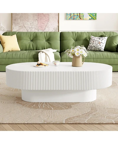 Streamdale Furniture Streamdale Elegant Oval Coffee Table, Modern Cream Drum End Table