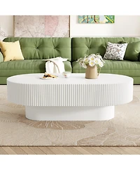 Streamdale Furniture Streamdale Elegant Oval Coffee Table, Modern Cream Drum End Table
