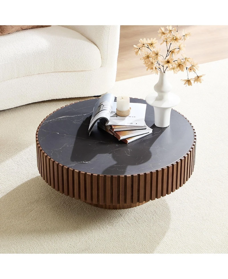 Streamdale Furniture Nesting Round Sintered Stone Coffee Table - Walnut
