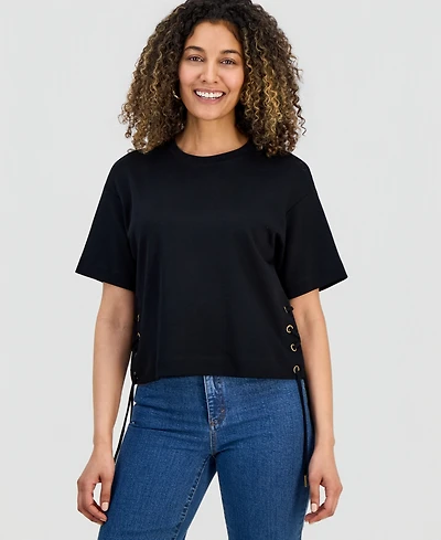 I.n.c. International Concepts Petite Lace-Up T-Shirt, Macy's Exclusive