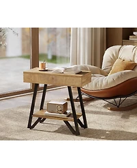 Tribesigns End Side Table Set of 2, Narrow Couch Arm Side Table with Storage Shelves, Small Bedside Nightstand