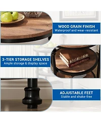 gaomon Round 3-Tier Side Table with Shelves, Small Space Coffee Table, High Load Capacity, Easy Assembly, Vintage Brown