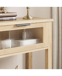 gaomon Wooden Entry Console Table with 2 Glass Drawers, Stylish Versatile Storage Solution, Oak Finish