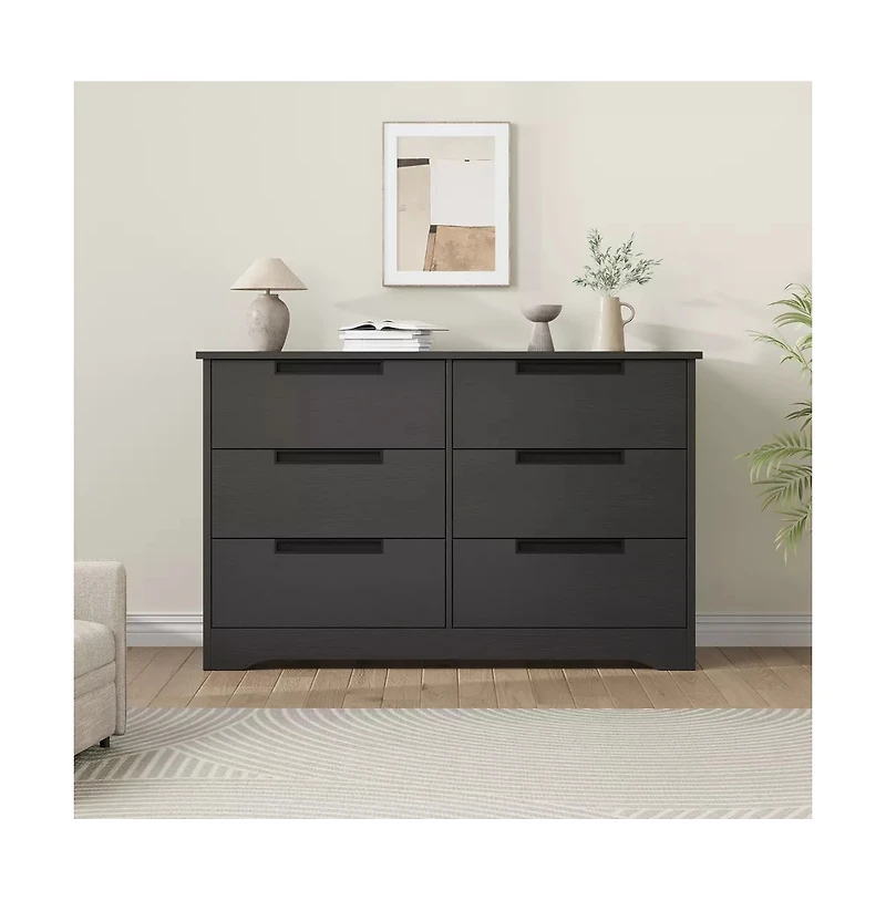 gaomon 6-Drawer Modern Wood Dresser Bedroom Double Chest Organizer with Embedded Handles Storage Cabinet for Living Room, Nursery