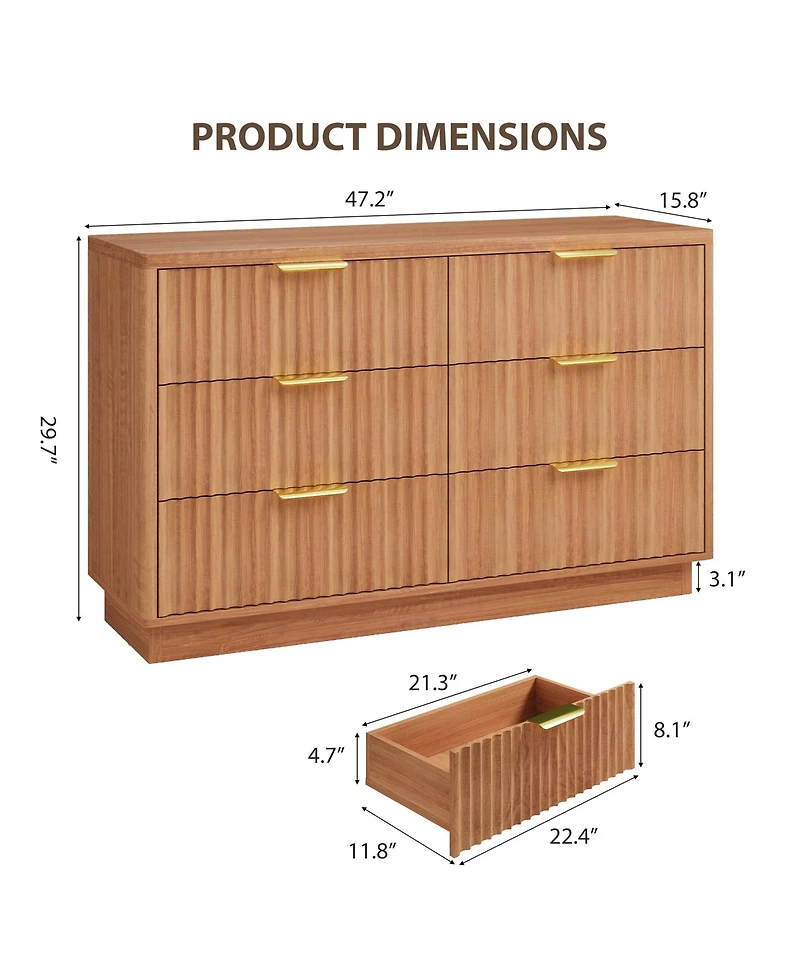 gaomon 6-Drawer Modern Wood Dresser 47" Storage Chest of Drawers Cabinet for Bedroom, Living Room, Hallway