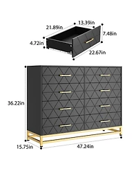 gaomon 8-Drawer Modern Wooden Dresser Tv Stand, Wide Chest of Drawers, Metal Handles, Living Room Entertainment Center