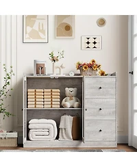 gaomon 43 Inch Buffet Cabinet with Storage, Modern Sideboard with Guardrail, Adjustable Shelves, 3 Drawers, Kitchen, Grey