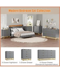 gaomon 53.5 Inch 6-Drawer Modern Dresser, Wide Chest with Gold Metal Legs & Handles, Storage for Bedroom, Living Room, Hallway, Grey