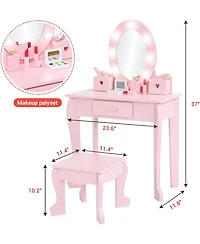 gaomon Kids Vanity with Lighted Mirror, Toddler Vanity Table and Chair Set, Makeup Playset for Girls, Pink
