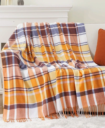 Happycare Textiles Yarn-Dyed Woven Plaid Fringe Throw, 60" x 50"