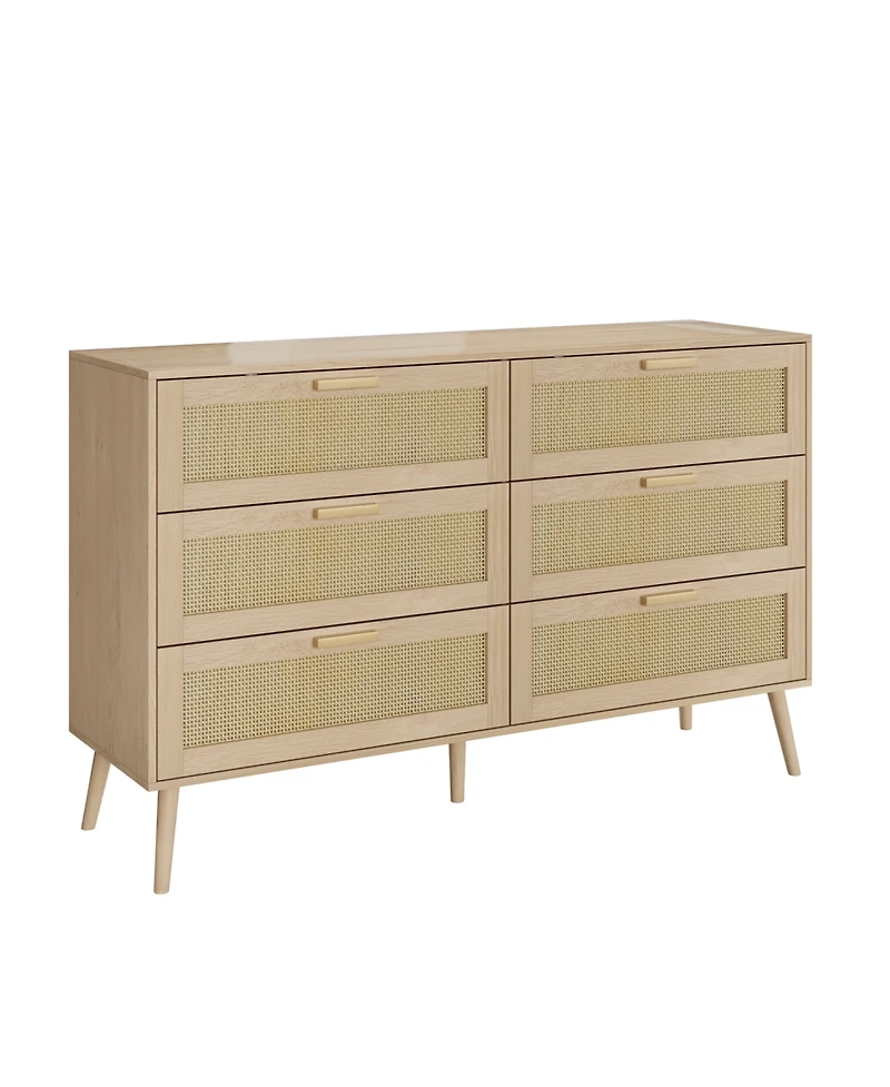 Streamdale Modern Rattan Dresser with 6 Drawers