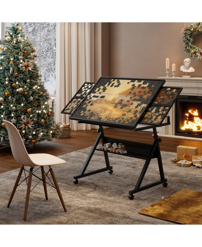 Streamdale Furniture 1500 pieces Jigsaw Puzzle metal Table board for adults gift with 4 trays