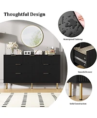 gaomon 6-Drawer Modern Fluted Wood Dresser with Gold Handle, Large Storage Organizer for Bedroom, Living Room