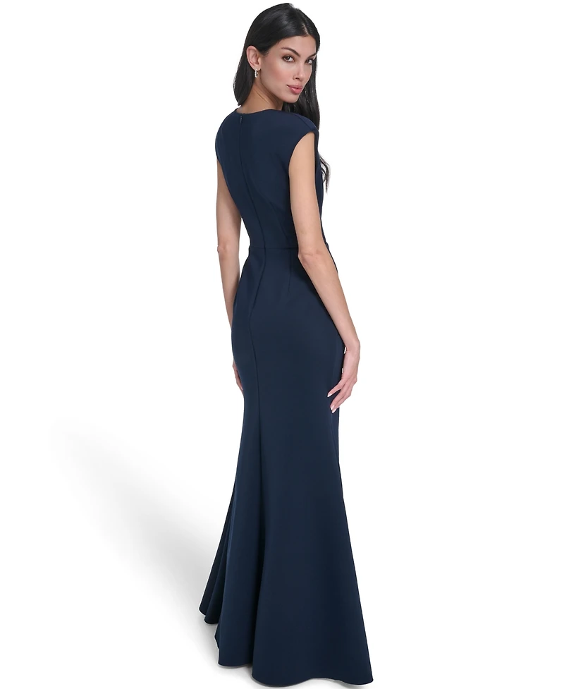 Eliza J Women's V-Neck Front Drape Ball Gown