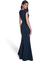 Eliza J Women's V-Neck Front Drape Ball Gown