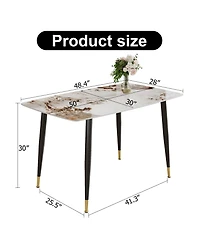 Streamdale Furniture Streamdale Sintered Stone Dining Table, Black Metal Legs