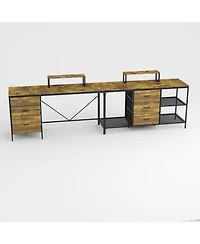 Streamdale Furniture 114" L-Shaped Desk with Power/Usb-c 6 Drawers 3 Shelves Monitor Stands Rustic Brown