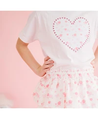 Sweet Wink Little Girls Dainty Rose Pearl Heart Patch Short Sleeve T-Shirt