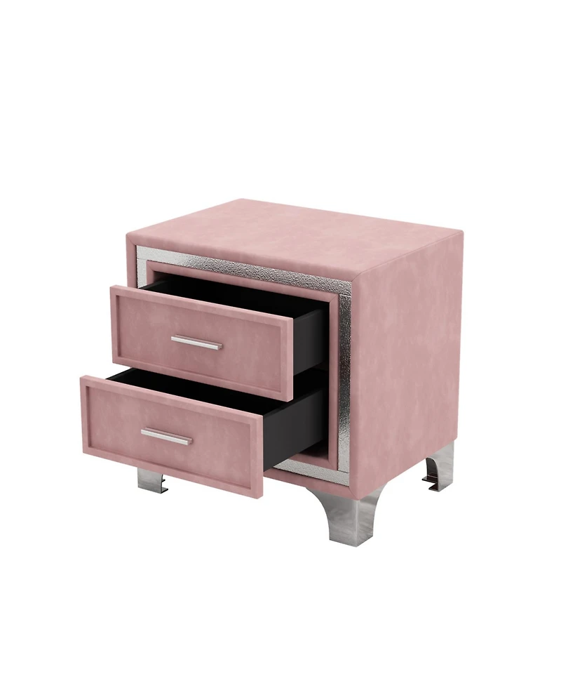 Streamdale Furniture Mid-Century Velvet Nightstand, Pink