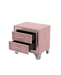 Streamdale Furniture Mid-Century Velvet Nightstand, Pink