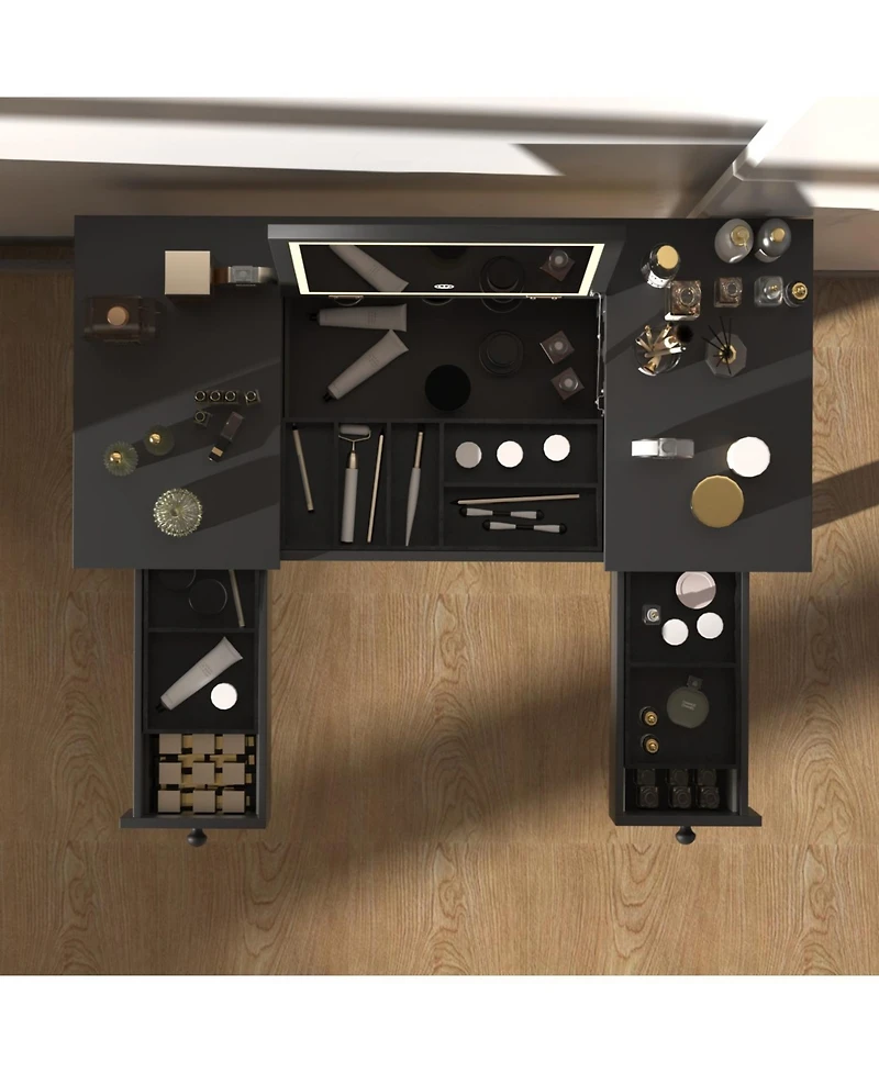 Streamdale Furniture Elegant Vanity Table with Led Lights, Flip-Top Mirror and 2 Drawers, Jewelry Storage for Women Dressing