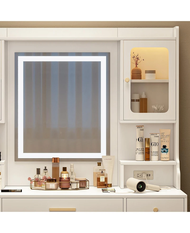 Streamdale Furniture Streamdale Vanity Table Set with Mirror, 6 Drawers & Shelves