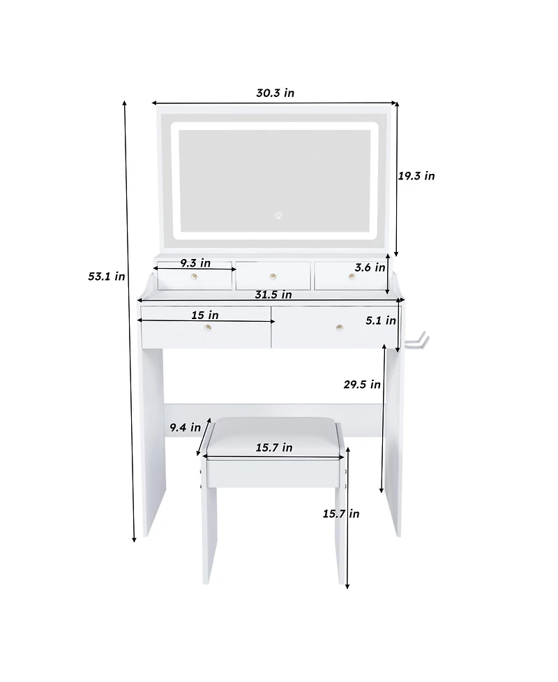 Streamdale Furniture Modern Vanity Desk with Lighted Mirror & Outlet