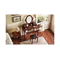 Streamdale Furniture Vanity Desk with Mirror, Cushioned Stool, 5 Drawers - Walnut