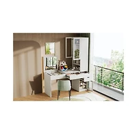 Streamdale Vanity Desk with Mirror, Charging, Storage, Drawers & Shelves - White