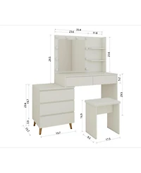 Streamdale Led Lighted Vanity Table with Mirror, Stool & Storage - White