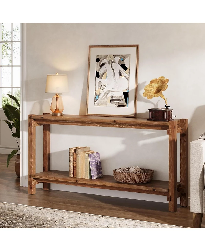 Tribesigns 63-Inch Solid Wood Console Table, 2-Tier Farmhouse Entryway Table with Storage