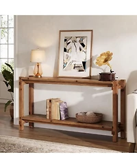 Tribesigns 63-Inch Solid Wood Console Table, 2-Tier Farmhouse Entryway Table with Storage