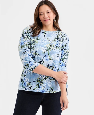 Style & Co Plus Size Pima Cotton 3/4-Sleeve Top, Exclusively at Macy's