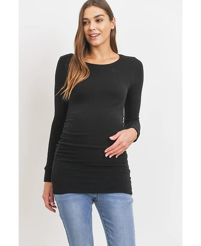 Hello Miz Maternity Long Sleeve Crew Neck Side Ruching Knit Top
