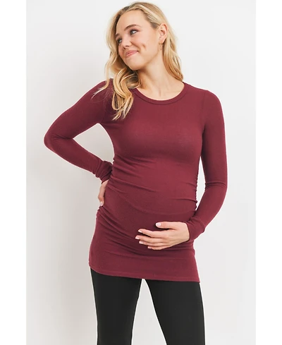 Hello Miz Maternity Long Sleeve Crew Neck Side Ruching Knit Top