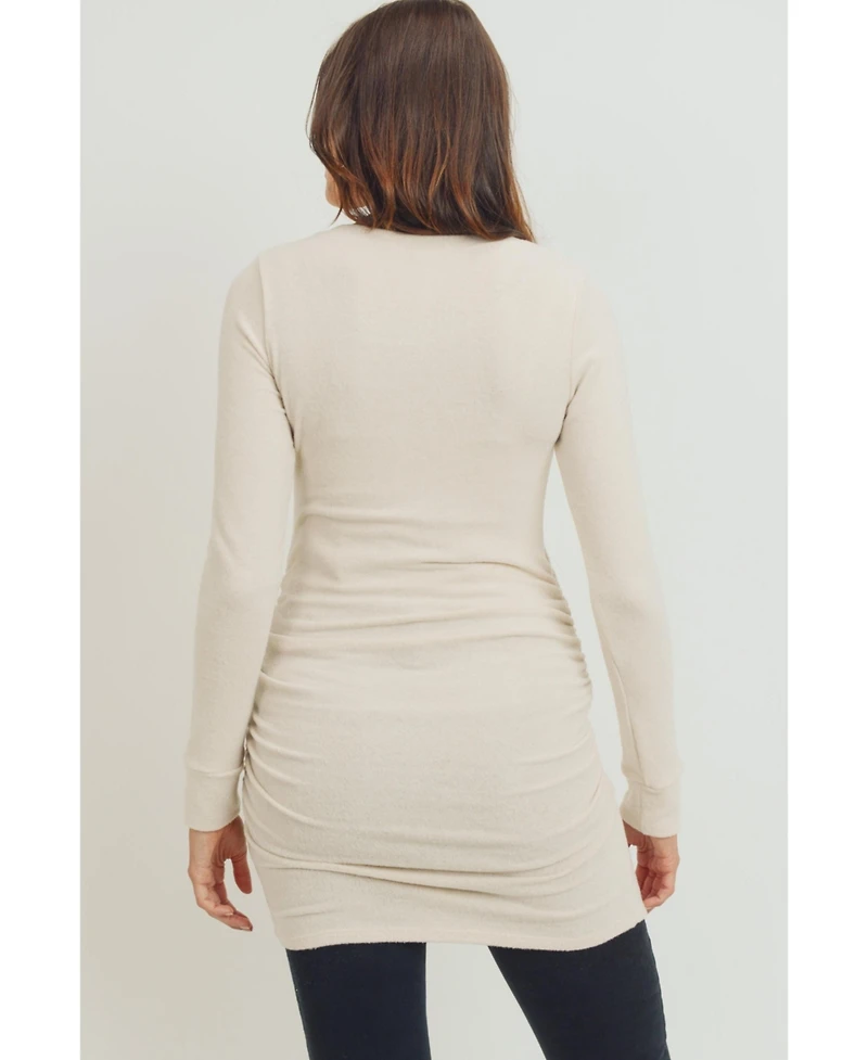 Hello Miz Maternity Long Sleeve Crew Neck Side Ruching Knit Top